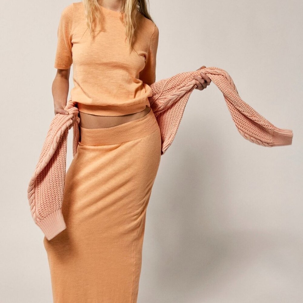Free People Short Sleeve Knit Set in Peach Orange - Picture 5 of 5